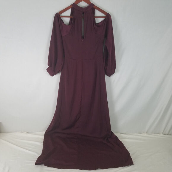 Lush Romper Dress Womens Small Burgundy Bishop Sleeve Cold‎ Shoulder Surplice - Picture 3 of 16